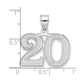 14k White Gold Polished Etched Number 20 Pendant