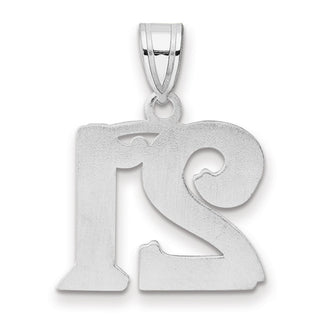 14k White Gold Polished Etched Number 21 Pendant