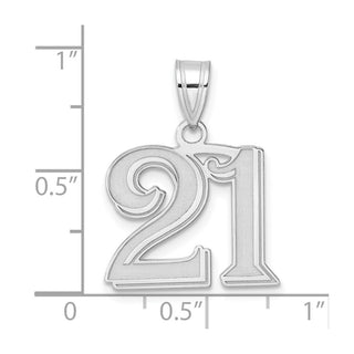 14k White Gold Polished Etched Number 21 Pendant