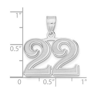 14k White Gold Polished Etched Number 22 Pendant