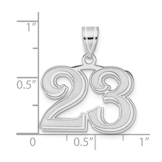 14k White Gold Polished Etched Number 23 Pendant