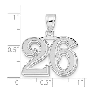14k White Gold Polished Etched Number 26 Pendant