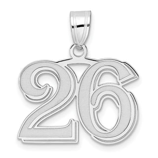 14k White Gold Polished Etched Number 26 Pendant