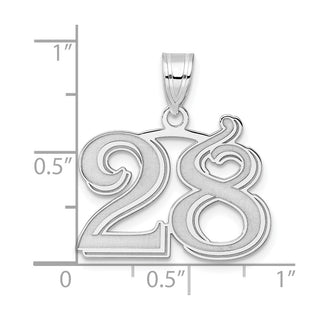 14k White Gold Polished Etched Number 28 Pendant