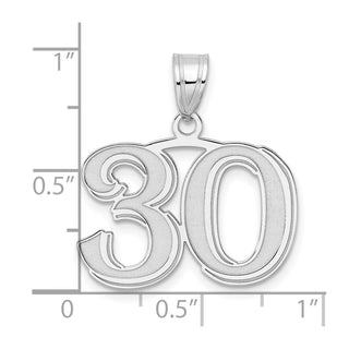14k White Gold Polished Etched Number 30 Pendant
