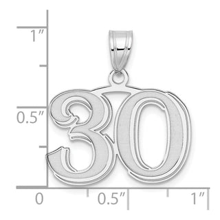 14k White Gold Polished Etched Number 30 Pendant