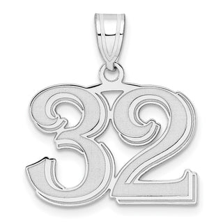 14k White Gold Polished Etched Number 32 Pendant