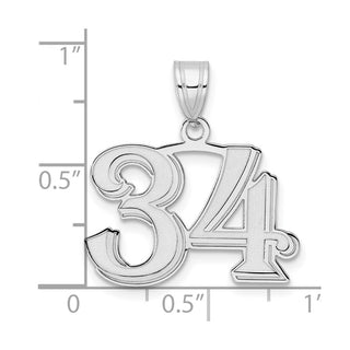 14k White Gold Polished Etched Number 34 Pendant