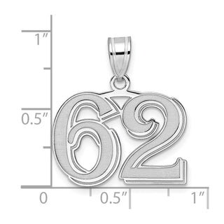 14k White Gold Polished Etched Number 62 Pendant