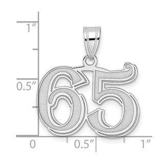 14k White Gold Polished Etched Number 65 Pendant