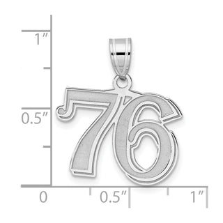 14k White Gold Polished Etched Number 76 Pendant