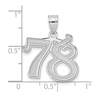 14k White Gold Polished Etched Number 78 Pendant