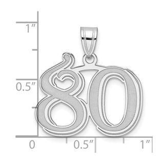 14k White Gold Polished Etched Number 80 Pendant