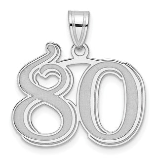 14k White Gold Polished Etched Number 80 Pendant