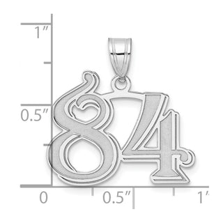 14k White Gold Polished Etched Number 84 Pendant