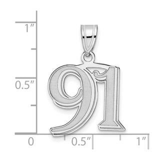 14k White Gold Polished Etched Number 91 Pendant
