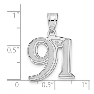 14k White Gold Polished Etched Number 91 Pendant