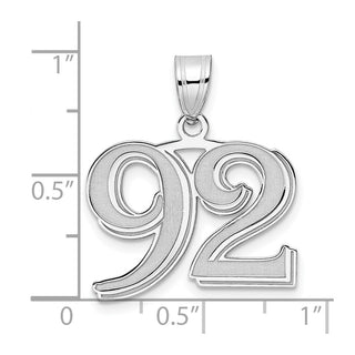 14k White Gold Polished Etched Number 92 Pendant