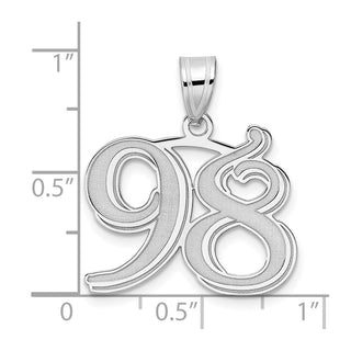 14k White Gold Polished Etched Number 98 Pendant
