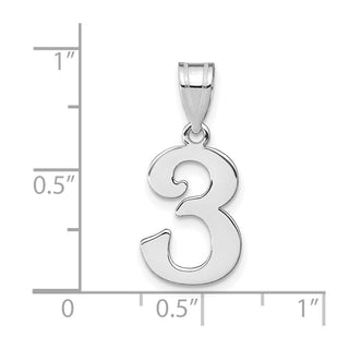 14k White Gold Polished Number 3 Pendant WAPN03