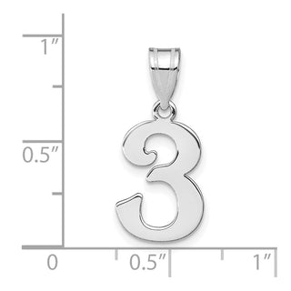 14k White Gold Polished Number 3 Pendant WAPN03