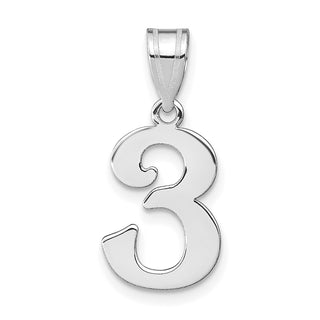 14k White Gold Polished Number 3 Pendant WAPN03