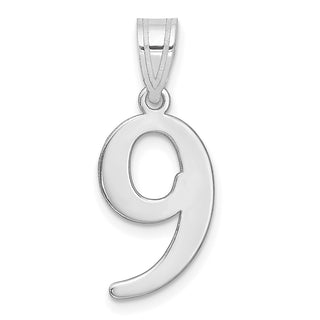 14k White Gold Polished Number 9 Pendant WAPN09