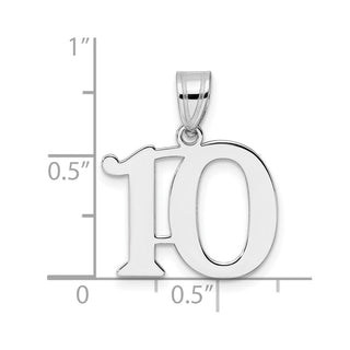 14k White Gold Polished Number 10 Pendant WAPN10