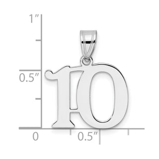 14k White Gold Polished Number 10 Pendant WAPN10