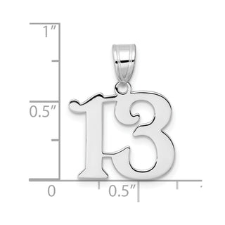 14k White Gold Polished Number 13 Pendant WAPN13