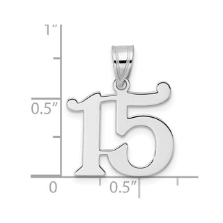 14k White Gold Polished Number 15 Pendant