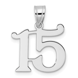 14k White Gold Polished Number 15 Pendant