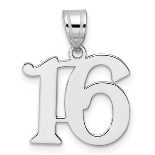 14k White Gold Polished Number 16 Pendant WAPN16
