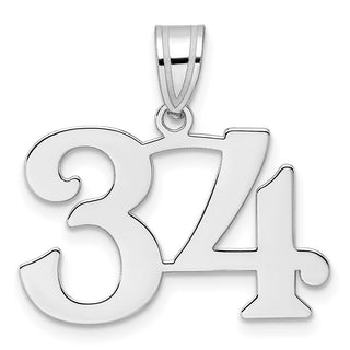 14k White Gold Polished Number 34 Pendant
