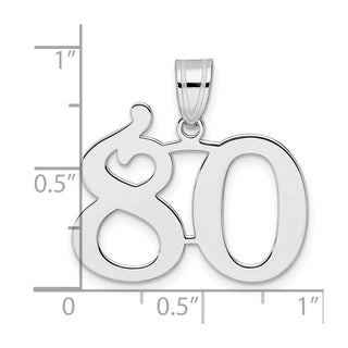 14k White Gold Polished Number 80 Pendant