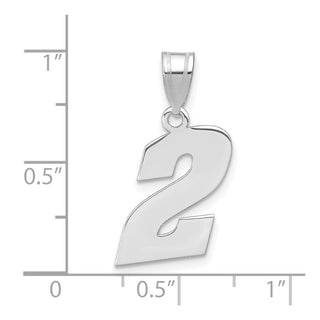 14k White Gold Polished Block Number 2 Pendant