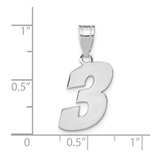 14k White Gold Polished Block Number 3 Pendant