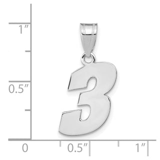 14k White Gold Polished Block Number 3 Pendant
