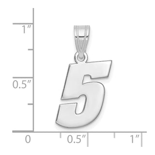 14k White Gold Polished Block Number 5 Pendant