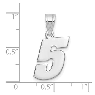 14k White Gold Polished Block Number 5 Pendant