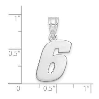14k White Gold Polished Block Number 6 Pendant