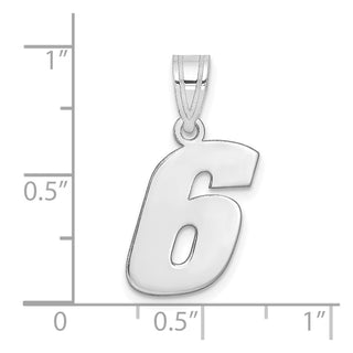 14k White Gold Polished Block Number 6 Pendant