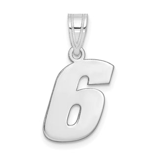 14k White Gold Polished Block Number 6 Pendant