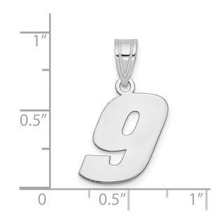 14k White Gold Polished Block Number 9 Pendant