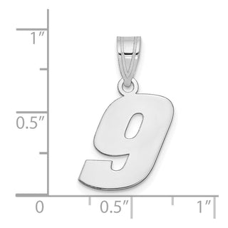 14k White Gold Polished Block Number 9 Pendant