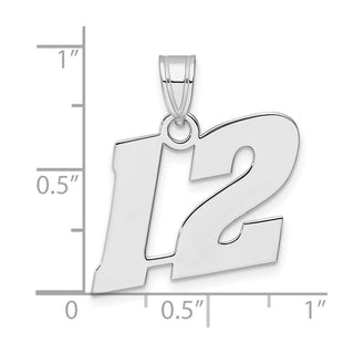 14k White Gold Polished Block Number 12 Pendant