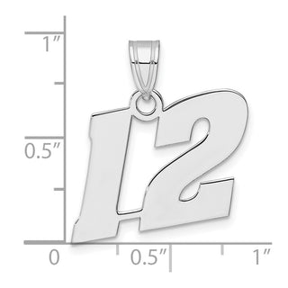 14k White Gold Polished Block Number 12 Pendant