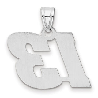 14k White Gold Polished Block Number 13 Pendant