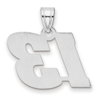 14k White Gold Polished Block Number 13 Pendant