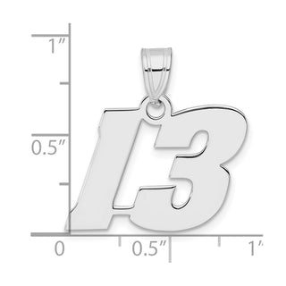14k White Gold Polished Block Number 13 Pendant